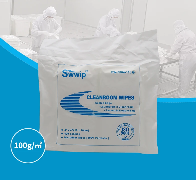 3004 10x10cm industrial electronic screen cleaning wipes class 1000 cleanroom microfiber 100% polyester wiper