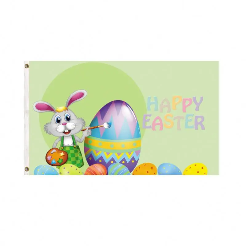 Wholesale Custom 3X5 Ft Double Printed Eggs Religious Flag And Banner Happy Easter  Wall Decor For House Garden Greeting