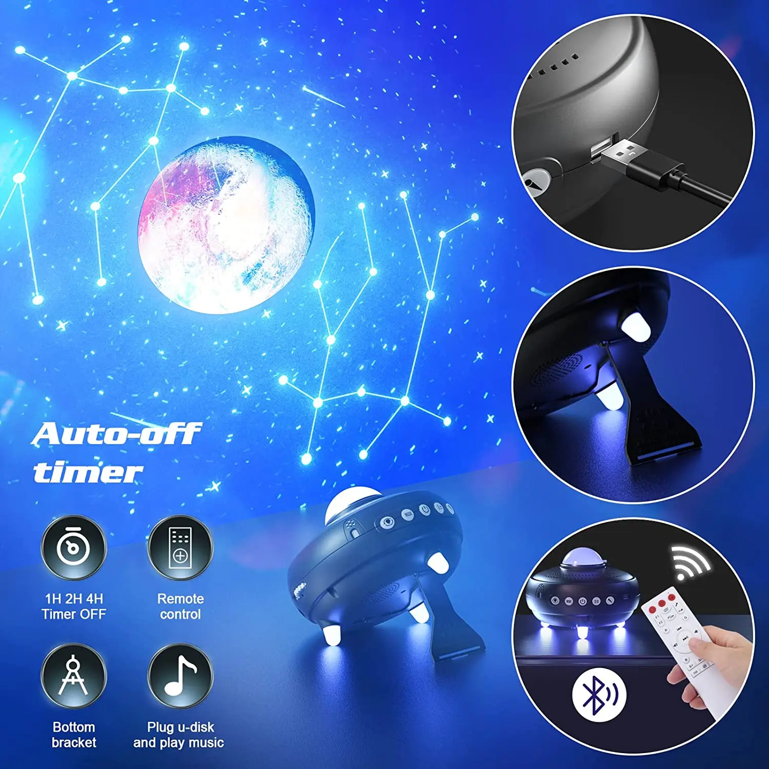 New 12 Constellations Music Galaxy Projector Lamp Romantic Nebula Planet Laser Atmosphere lamp with BT and Remote  Control