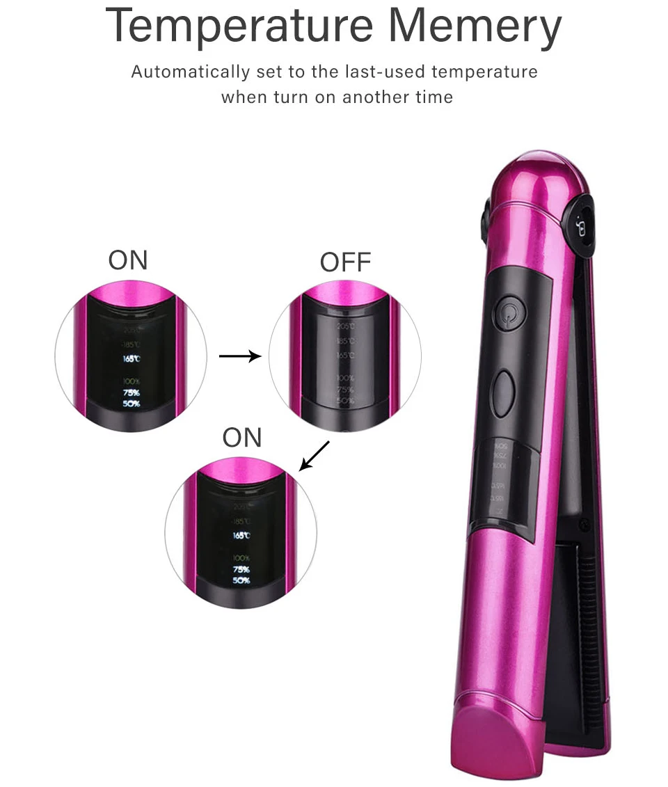 Pritech Women USB Rechargeable Cordless Hair Straightener Temperature Display Manufactory Portable Mini Wireless Flat Iron 30pcs