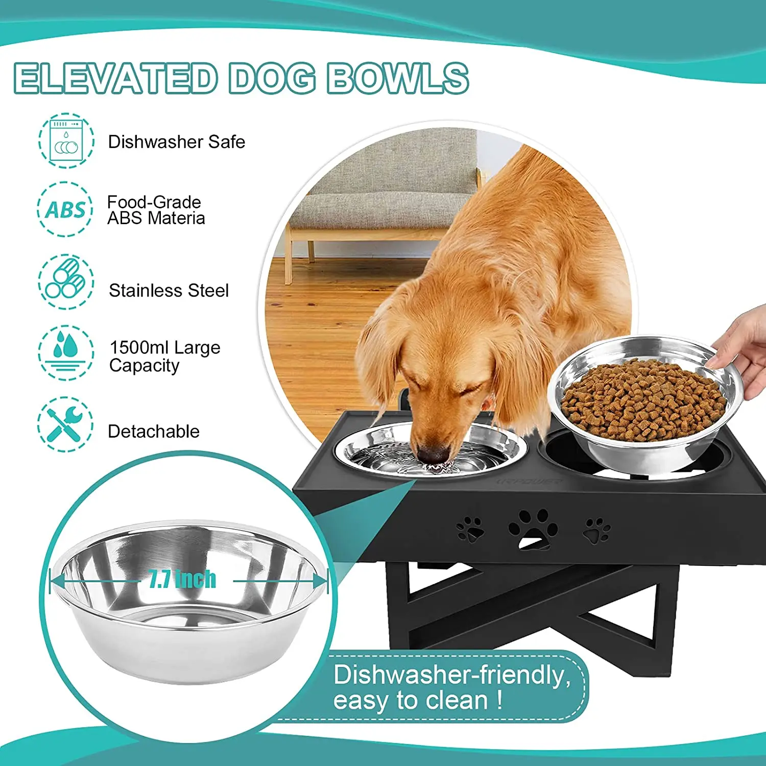 OKKPETS Wholesale Adjustable Raised Elevated Dog Feeder Spill-Proof Slow Pet Feed Puzzle Water Bowl for Medium