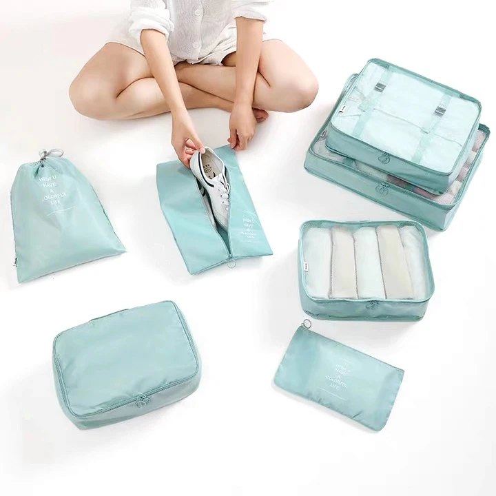 6 pcs lightweight luggage organizer compression packing cubes set waterproof travel clothing storage bag