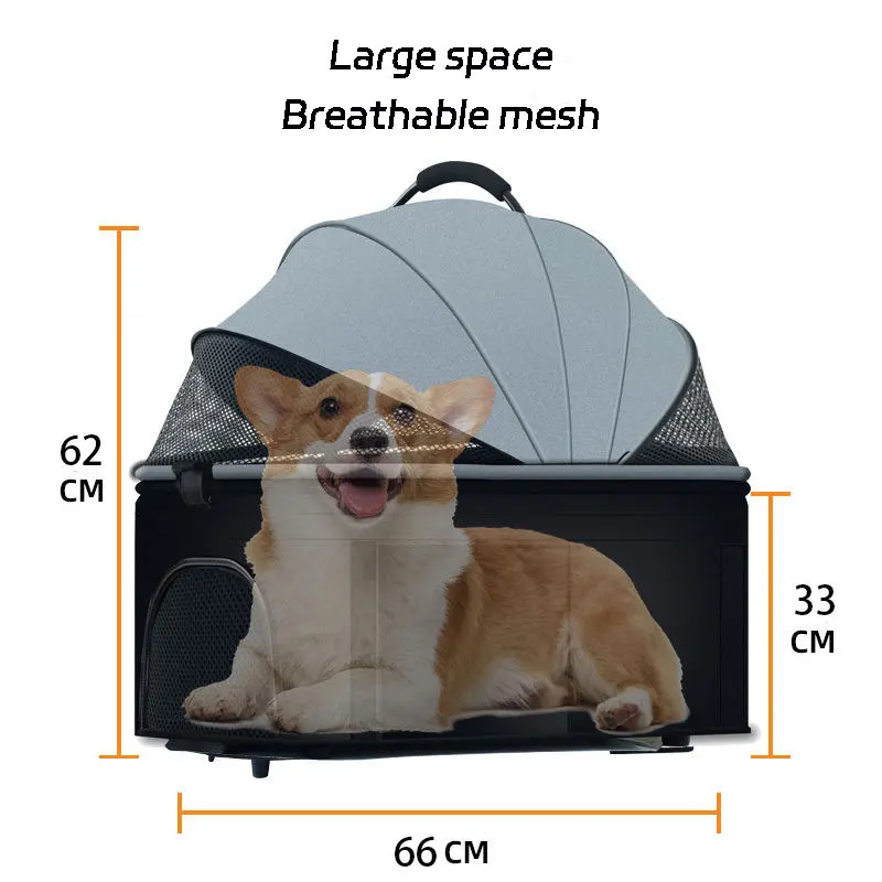 Wholesale Price Travel Pet Stroller Quick Fold Detachable Carrier Large Space Durable EVA 4 Wheels Luxury Pet Strollers