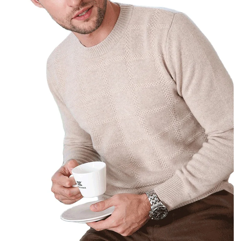 Customized Crew Neck Private Label Cashmere X letter Argyle Sweater For Men.