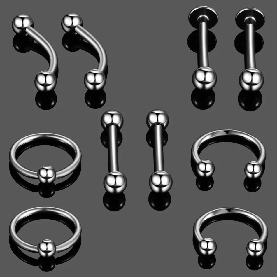 Nose and ear rings with 10 steel segments, lip, eyebrow, tongue, belly, ears, cartilage, cbr, body piercing jewelry, wholesale