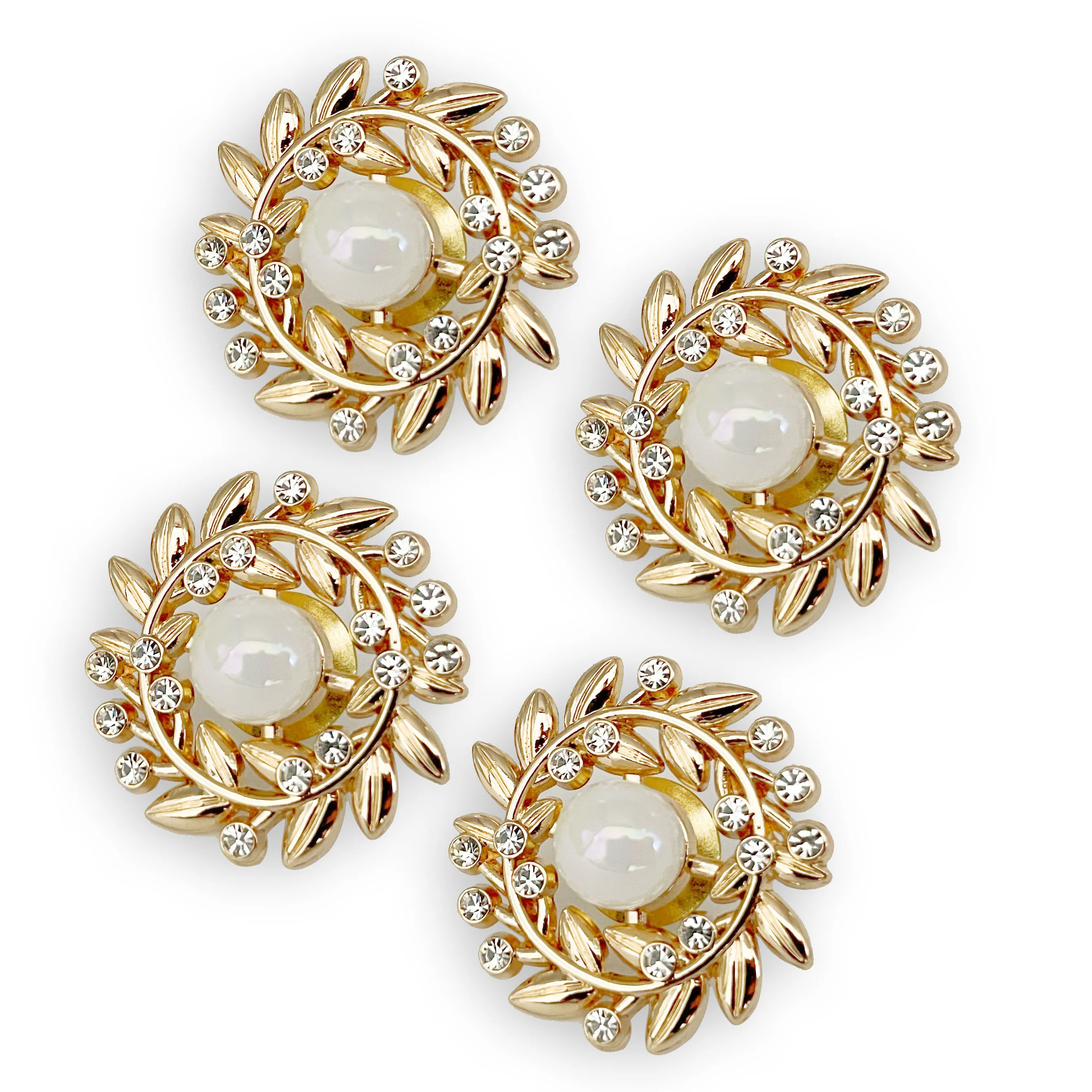 Factory Direct sales Round shape Gold   Big pearl  leaf shape with Diamond  pin  brooches for lapel and suit