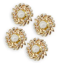 Factory Direct sales Round shape Gold   Big pearl  leaf shape with Diamond  pin  brooches for lapel and suit