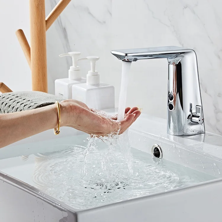 Automatic Sink Sensor Faucet Hot And Cold Basin Mixer Taps Chrome Brass Water Saving Faucets Grifos de dutch