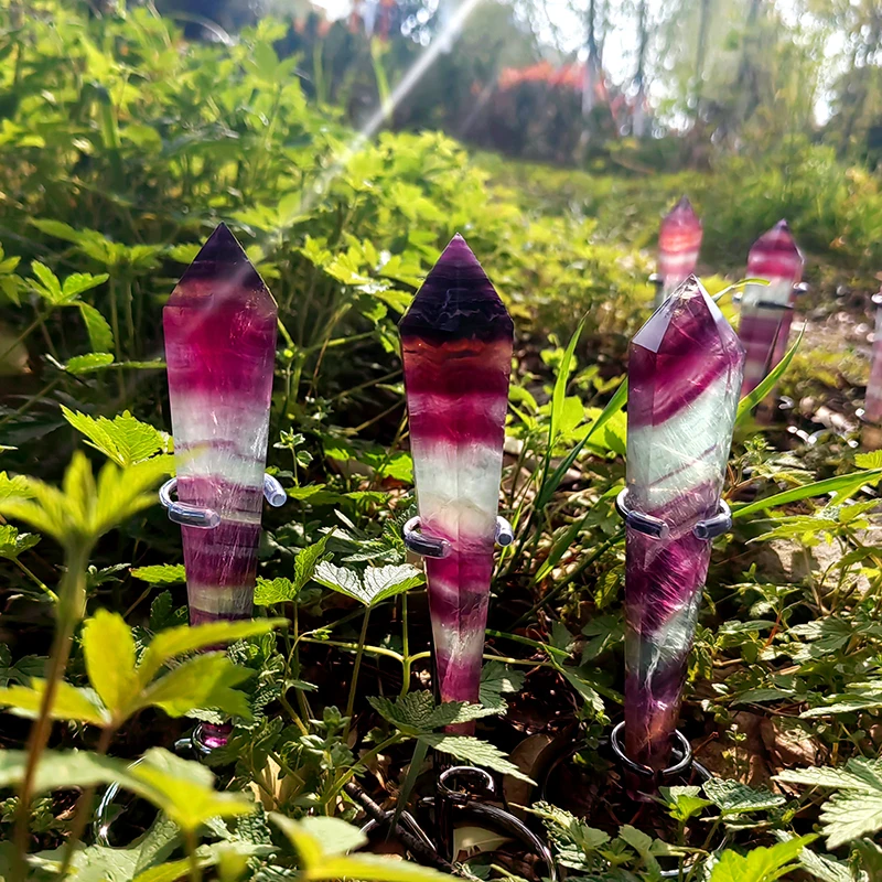 wholesale Natural crystal wands healing Iridescent fluorite point Rainbow fluorite wands for decoration