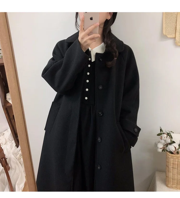 Autumn New  Home British Style Korean Version Womens Double-breasted Mid-length Black Trench Coat Women