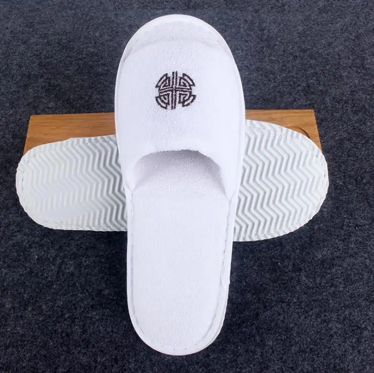 Custom Logo hotel disposable slipper Sauna SPA thick non-slip EVA outsole  towels slippers