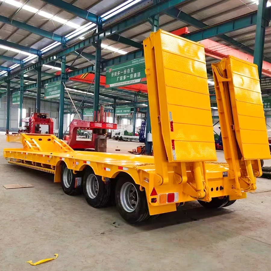 3 Axles 80t Lowbed Lowboy Low Flatbed Loader Drop Deck Trailer For Sale