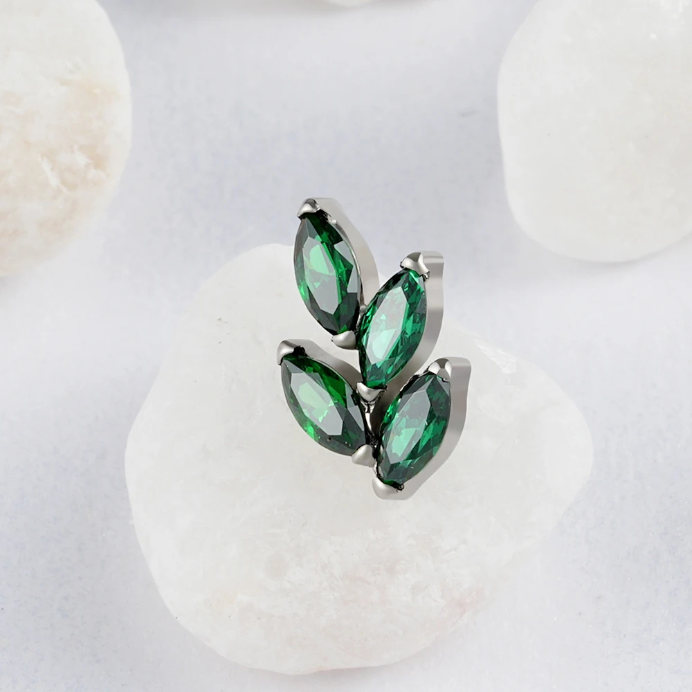 Right Grand F136 Titanium 16G Marquise CZ Leaf Shaped Cartilage Helix Conch Lobe Ear Fashion Jewelry Piercing Jewelry Earring