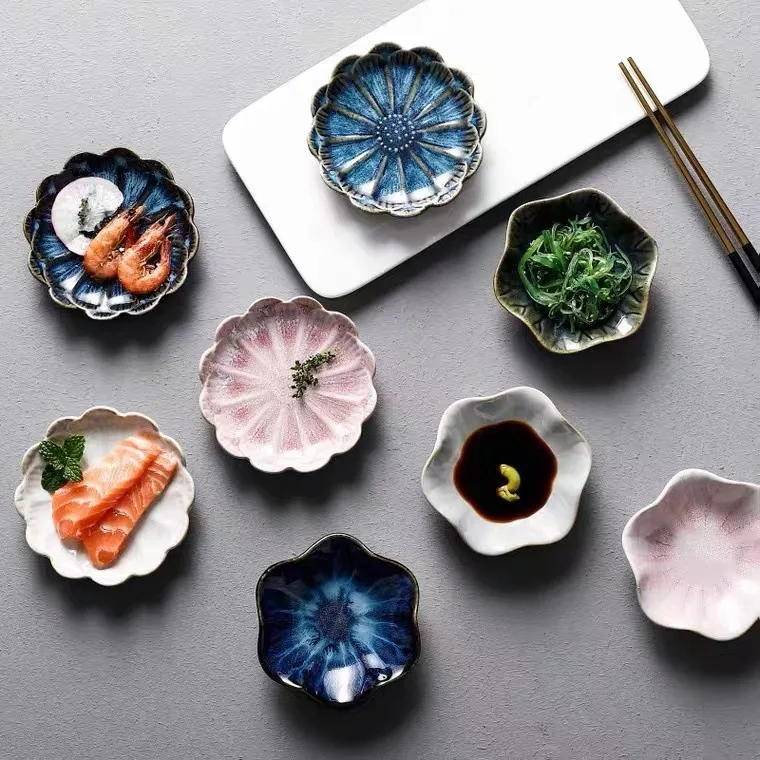 Japanese Style Creative Flower Ceramics Seasoning Small Dish Kitchen Tableware Vinegar Ceramic Lotus Leaf Soy Sauce Dish