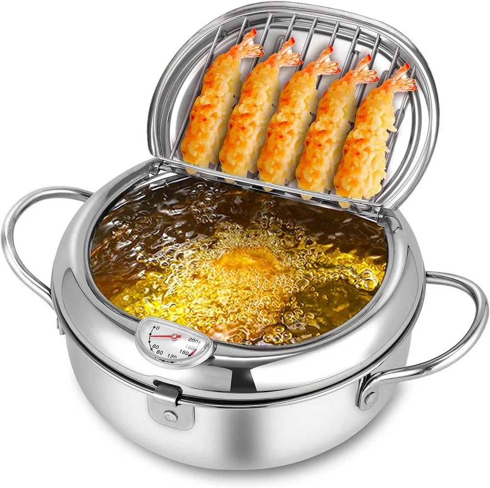 Multi-functional Household Kitchen Tools Stainless Steel Oil Fryer Fry Pot French Fries Frying Pan With Thermometer