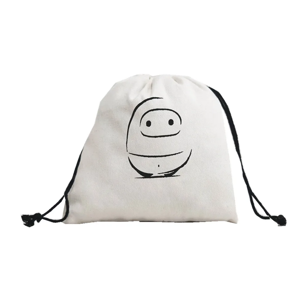 Eco-friendly calico white cotton drawstring pouch with black strings Customized design cotton cosmetic bags with your own logo