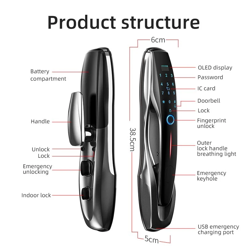 Замок врезной цифровой для дома и гостиницы, умный замок с разблокировкой, с камерой, автоматическая разблокировка