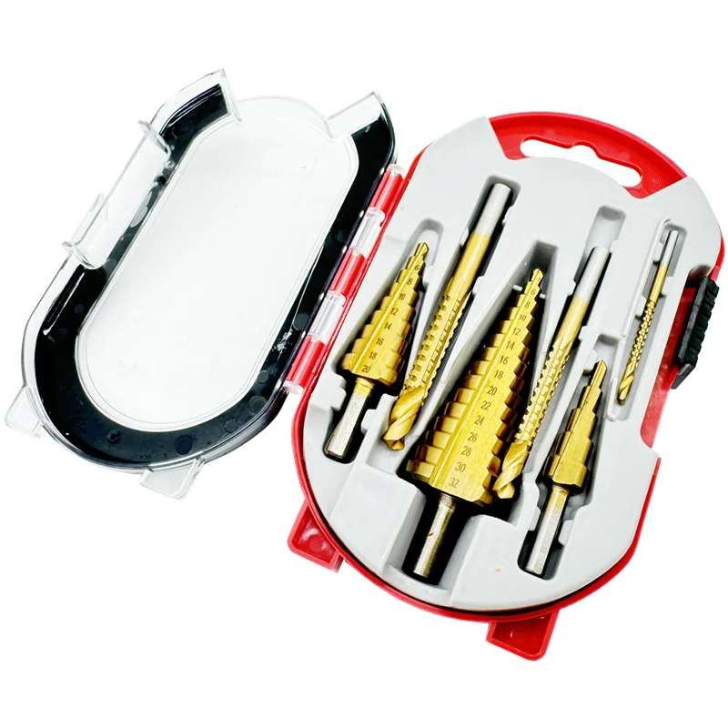 6 in 1 high speed steel titanium plated step drill tower type drilling and reaming tools for wood metal plastics