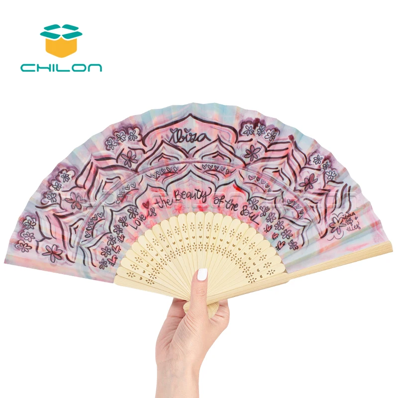Personalized Bamboo Folding Hand Fan Guest Giveaways Wedding Favors Gift Silk Fan With Organza Bag
