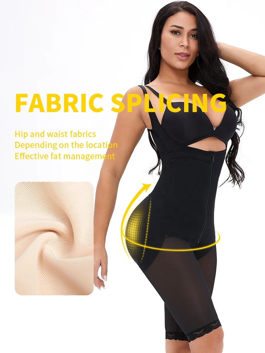 Plus size women slimming adjustable strap zipper button tummy control waist trainer butt lifter mid-thigh pants bodysuit fajas