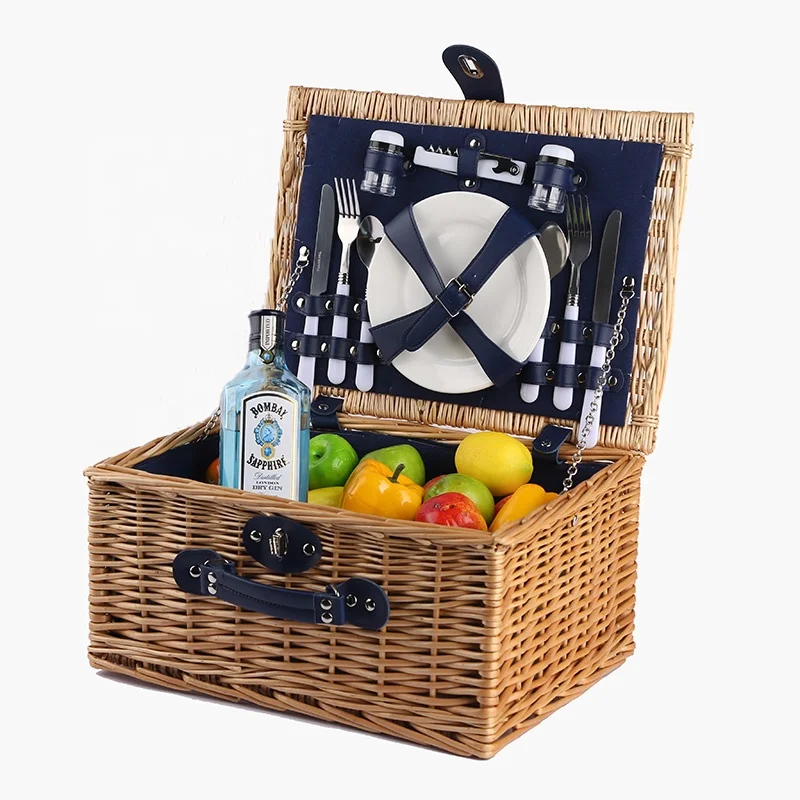wicker picnic basket with ice bag,blanket,cutlery and ceramics (China supplier)