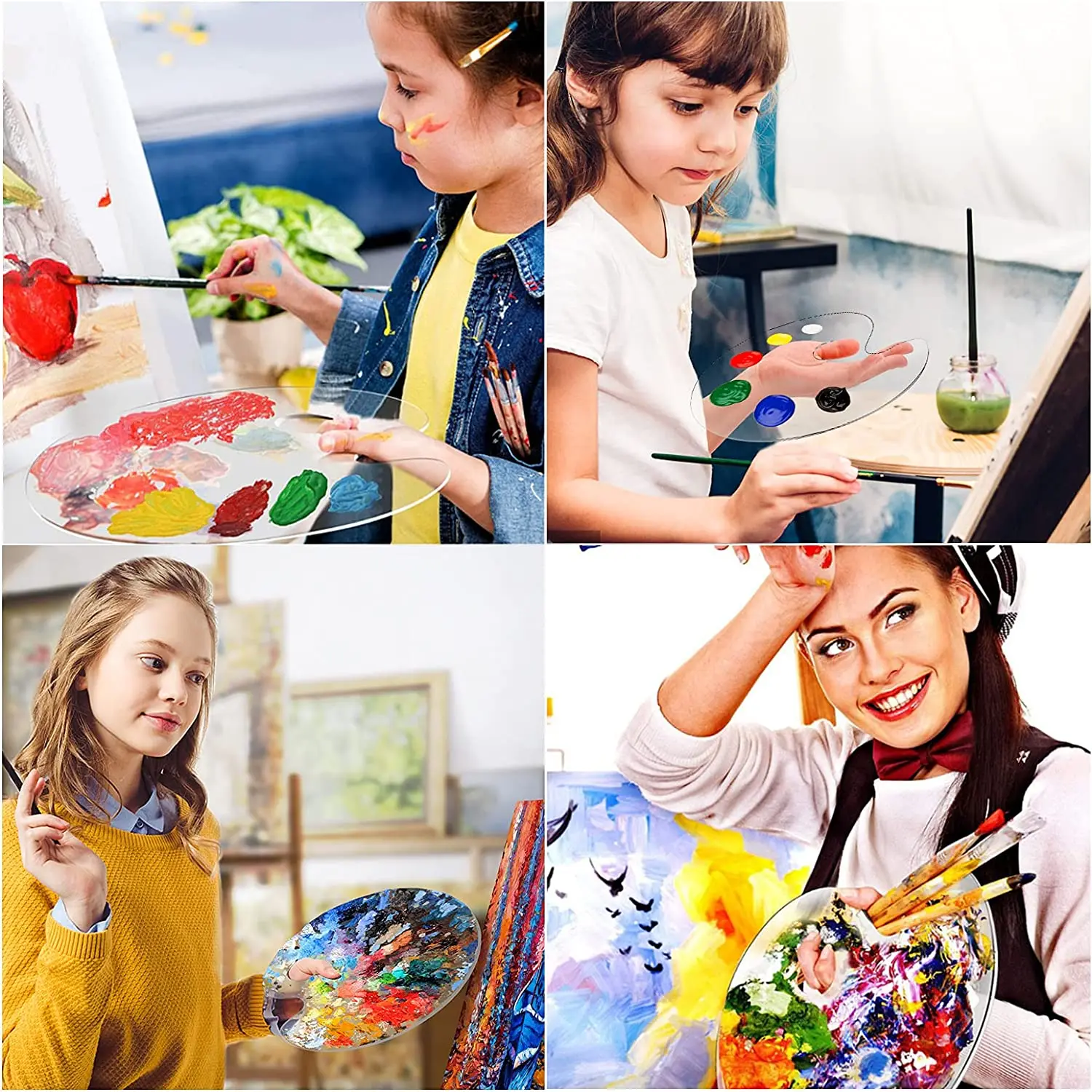 Adult hand painting empty watercolor palette Oval Shape Transparent Acrylic Artist Paint Palette  kids watercolor palette