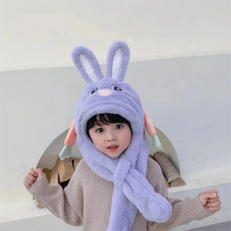 New Style Popular Lovely Ear Moving Long Ear Rabbit Bunny Hat Plush Animal Head Hat With Paws Gift for Girls Holiday
