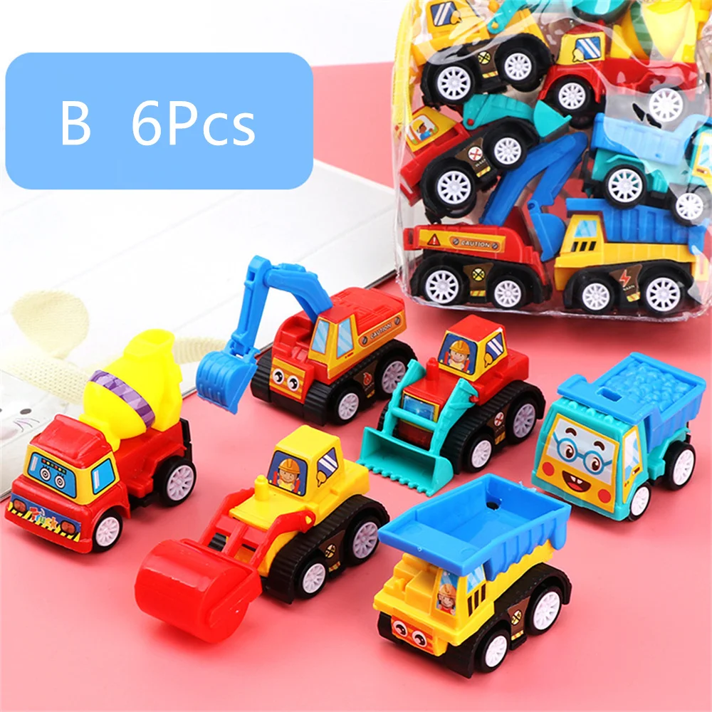6 pcs Mini Car Model Toy Pull Back Car Toys Engineering Vehicle Fire Truck Kids Inertia Cars Boy Diecasts Toys for Children Gift