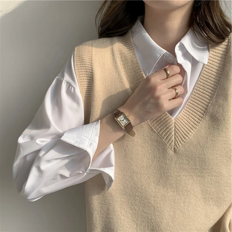 Sweater Vest Women Elegant Solid Fashion V-neck Loose Spring Fall Ladies Knitwear Korean Fashion Popular College Girls Clothing