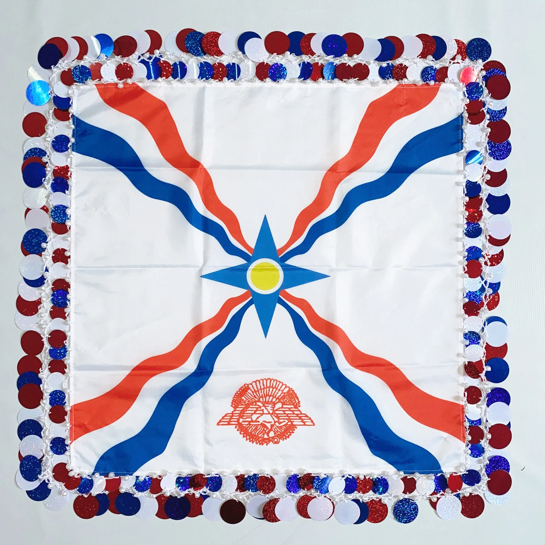 Shine Multicolored Laser sequins Dacron assyrian flag yalikhta Square Scarf Hand kerchief for Wedding Accessory