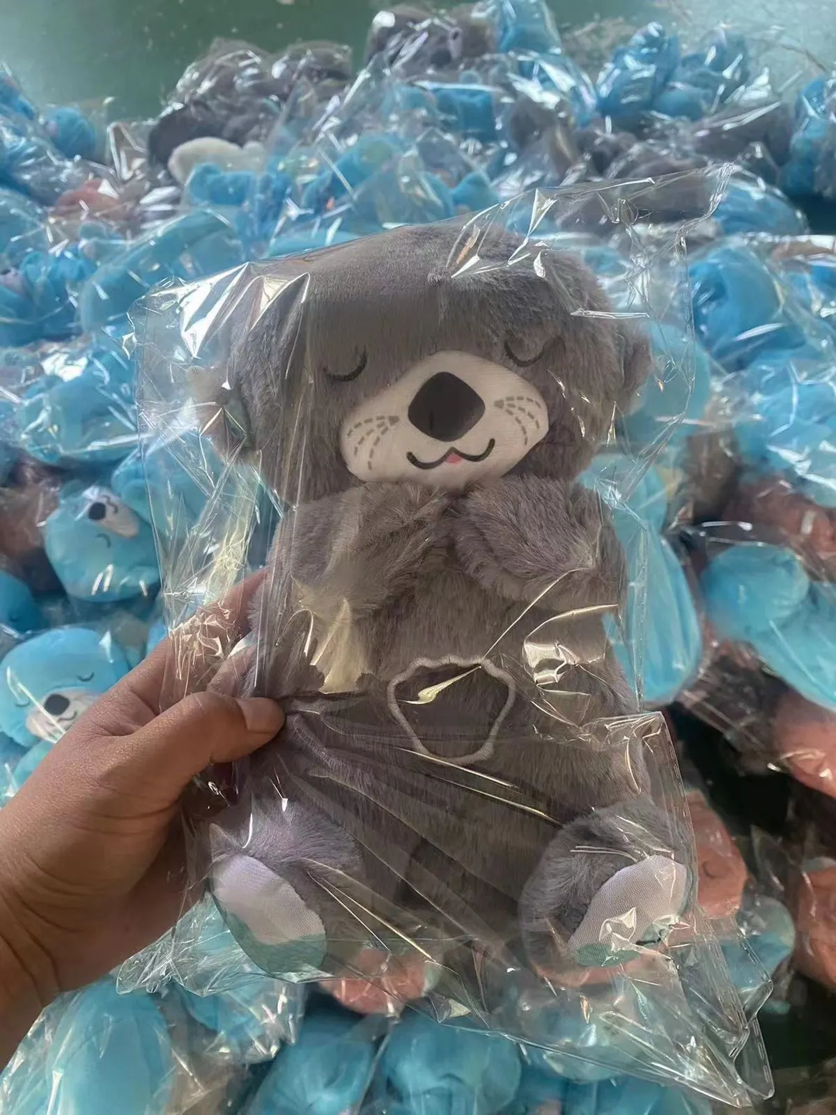 Wholesale Custom Cute Otter Plush Animal Toys Bear Breathing Toy Beaver Sleeping Music Light Plush Toy For Kids