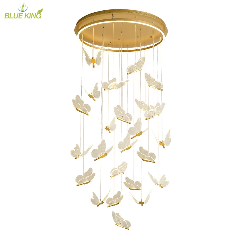 Luxury American brief modern butterfly crystal chandelier Kid bedroom villa staircase chandelier led pendant lights indoor