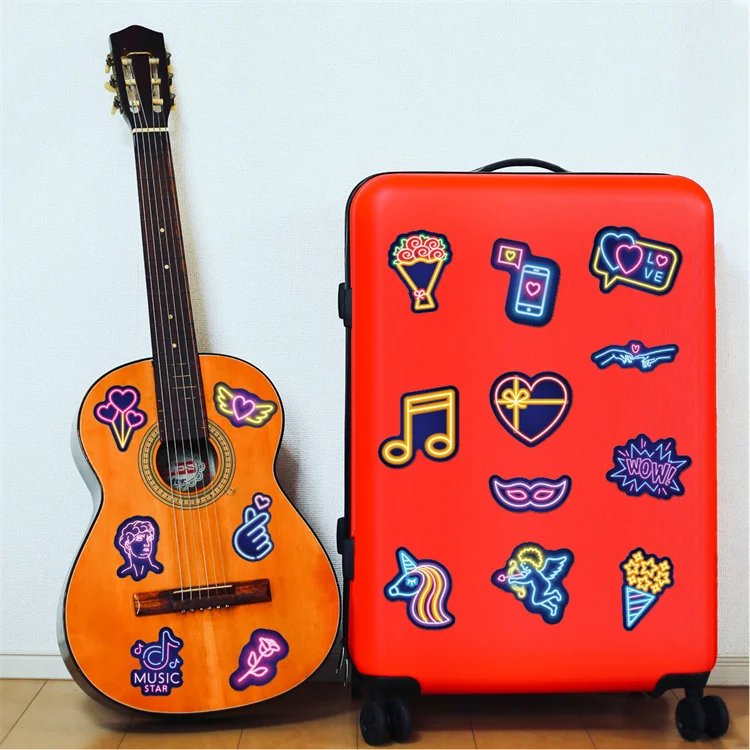 Factory Supply Cartoon Motorcycle Computer Skateboard Trolley Case Trunk Neon Lights Style Sticker Book For Children