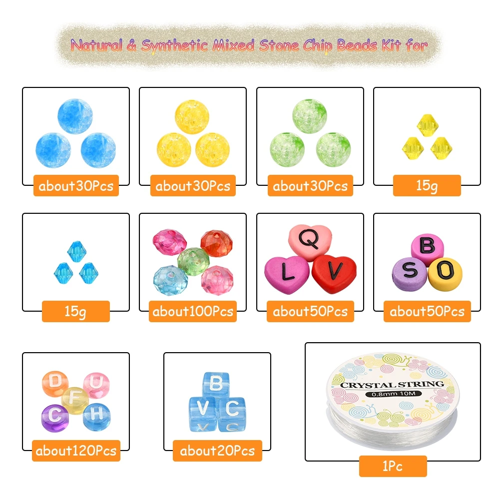 Pandahall Horizontal Hole Mixed Letters Elastic Crystal Thread Transparent & Opaque Acrylic Beads