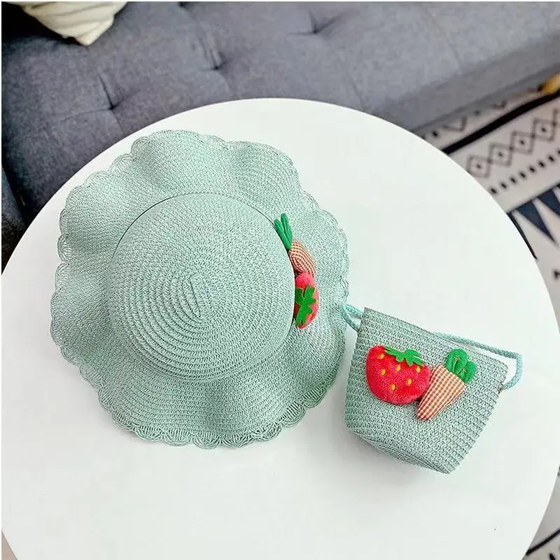 Hot Sale Foldable Packable Paper Fruits Sunhat children Beach Bag And Hat Straw Hats With Logo Canotiera