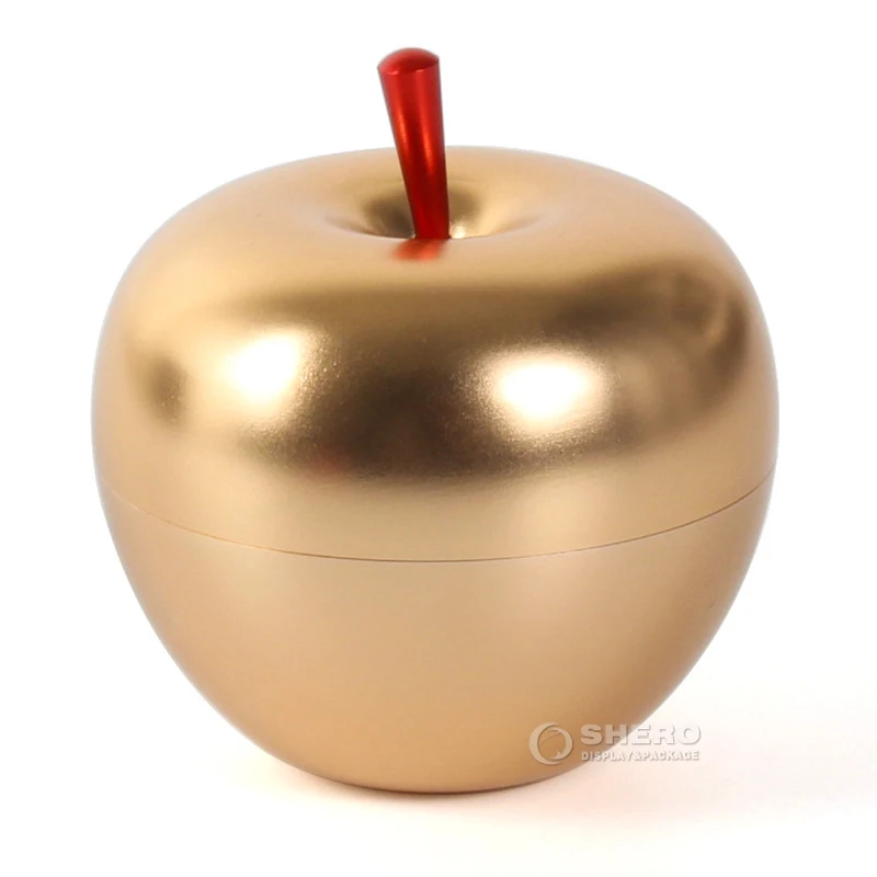 Hot metal gold jewelry box golden little apple luxury valentines gift apple shape ring box pendant jewelry packaging box