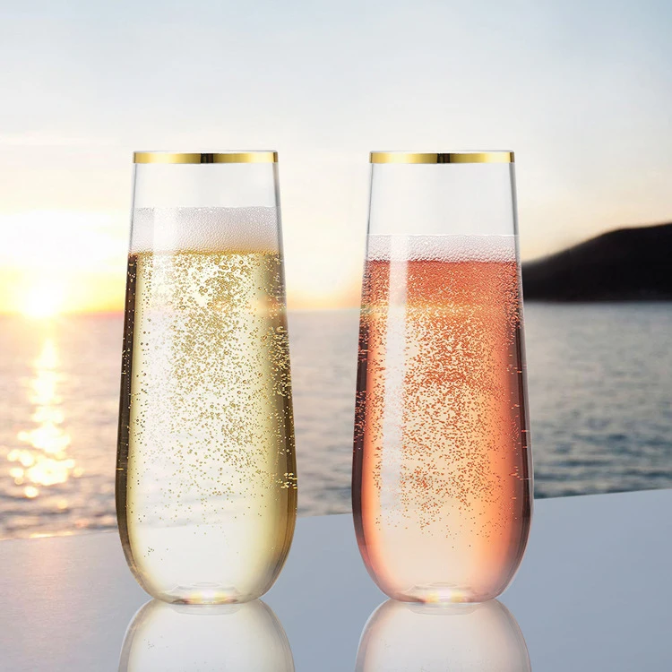 Unbreakable Stemless Premium Quality Plastic Wedding Champagne Flutes for Weddings