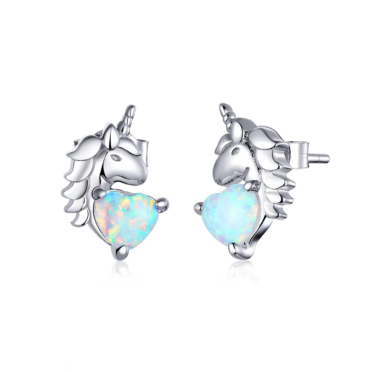 Wholesale White Gold Plated Opal Gemstone Earrings Fashion Unicorn Adjustable Ring 925 Sterling Silver Jewelry Set for Women