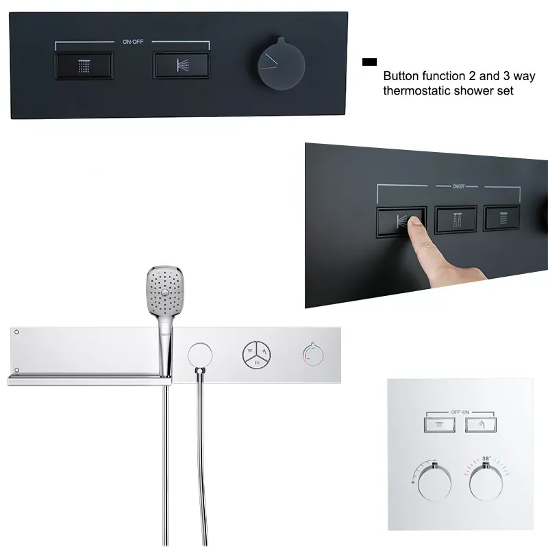 Aida Matte Black Shower Faucet Bath Tap Full Solid Brass In Wall Shower Faucet High Configuration Thermostat Shower Set