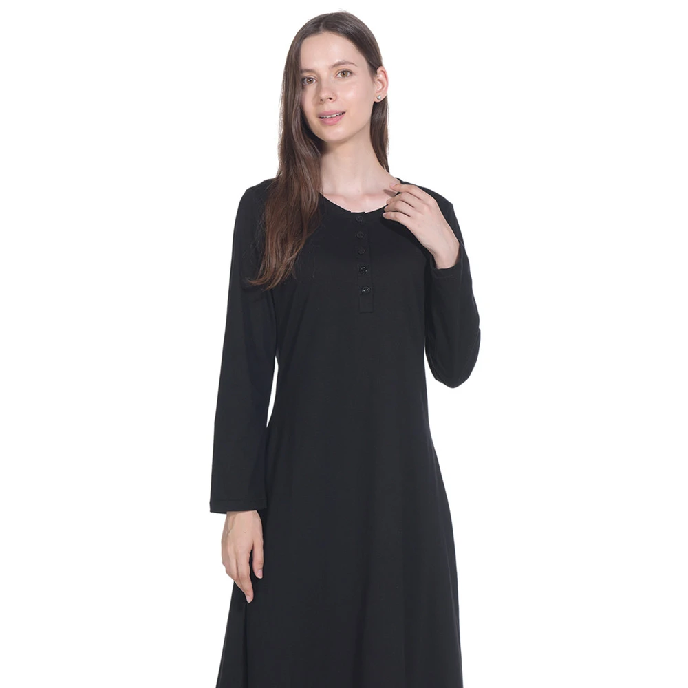 Indefini Nightgown for Women Cotton Long Sleeve Sleep Shirt Sleepwear Henley Full Length Nightshirts