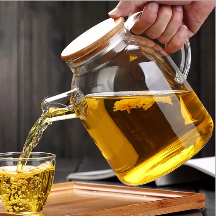 New patternFactory Heat Resistant Borosilicate Glass Tea Pot Glass Teapot With bamboo cover
