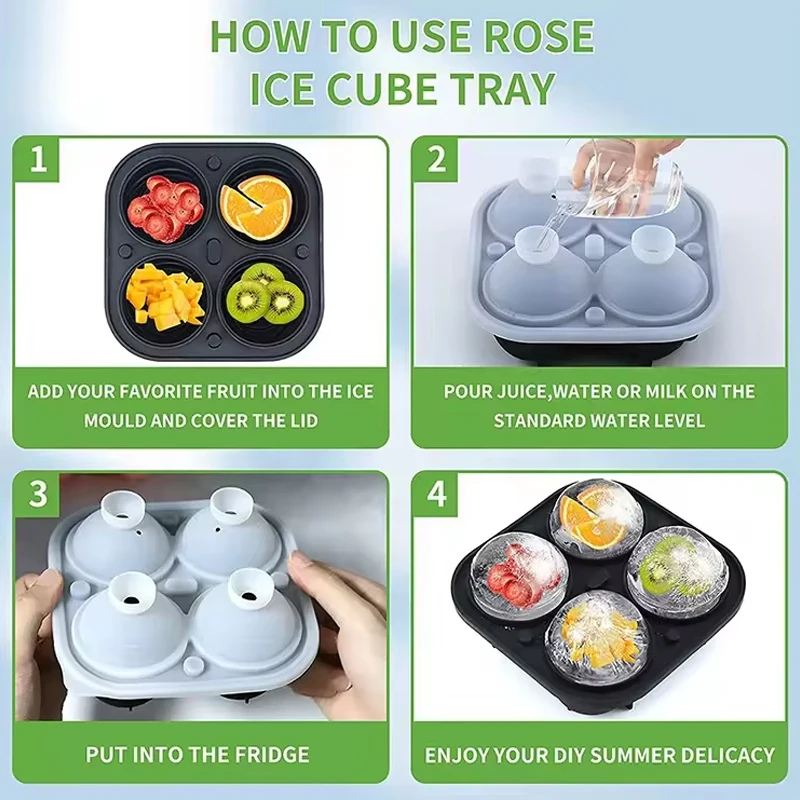 2024 Hot Selling Wholesale Whisky Rose Shape Ice Tray Reusable Ice Maker Silicone Ice Cube Molds with Lid