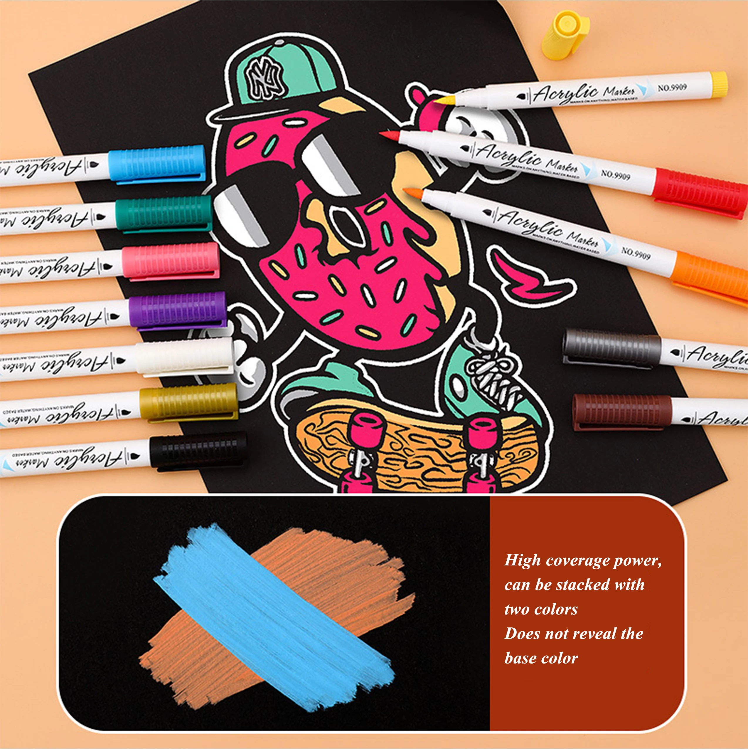 Soft nib acrylic marker pen acrylic craft paint waterproof permanent skin marker 12 24 36 set colors and markers for children