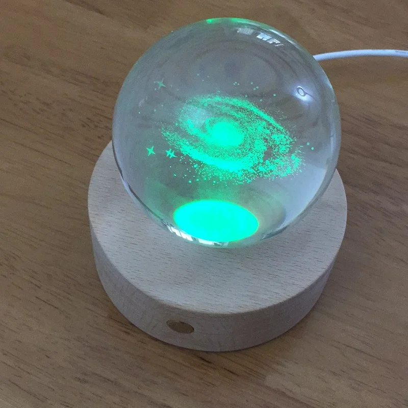 Solar System 80mm Crystal Ball Night Light Home and Office Decor Wood Base Planet Crazy 3D Ball Lamp