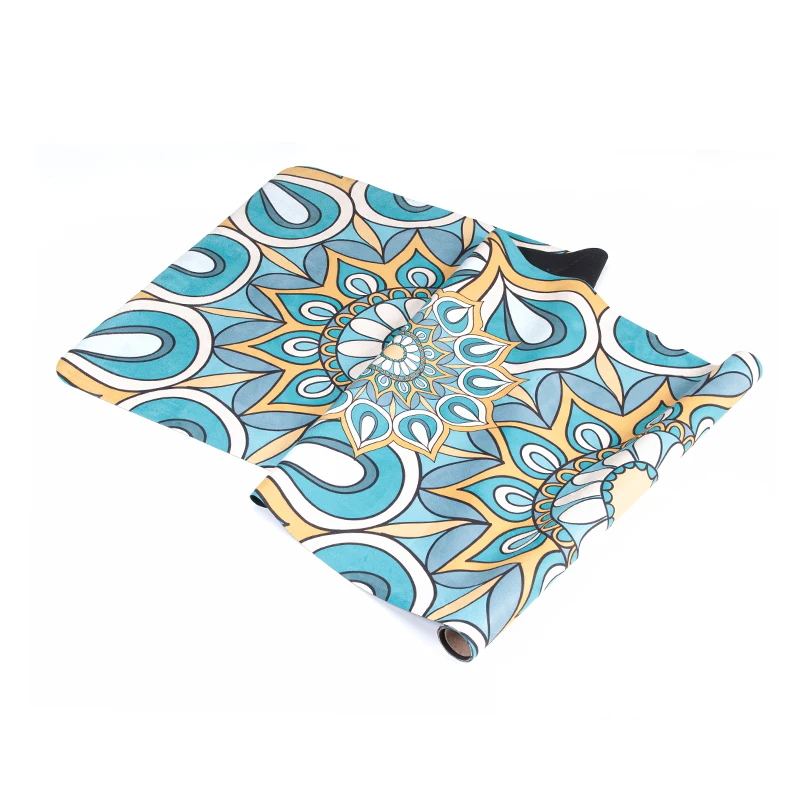 Wholesale Natural Tree Rubber Suede Yoga Mats Sustainable Gym Exercise Fitness Printed Pink Green Blue Yellow Marble Round Pad