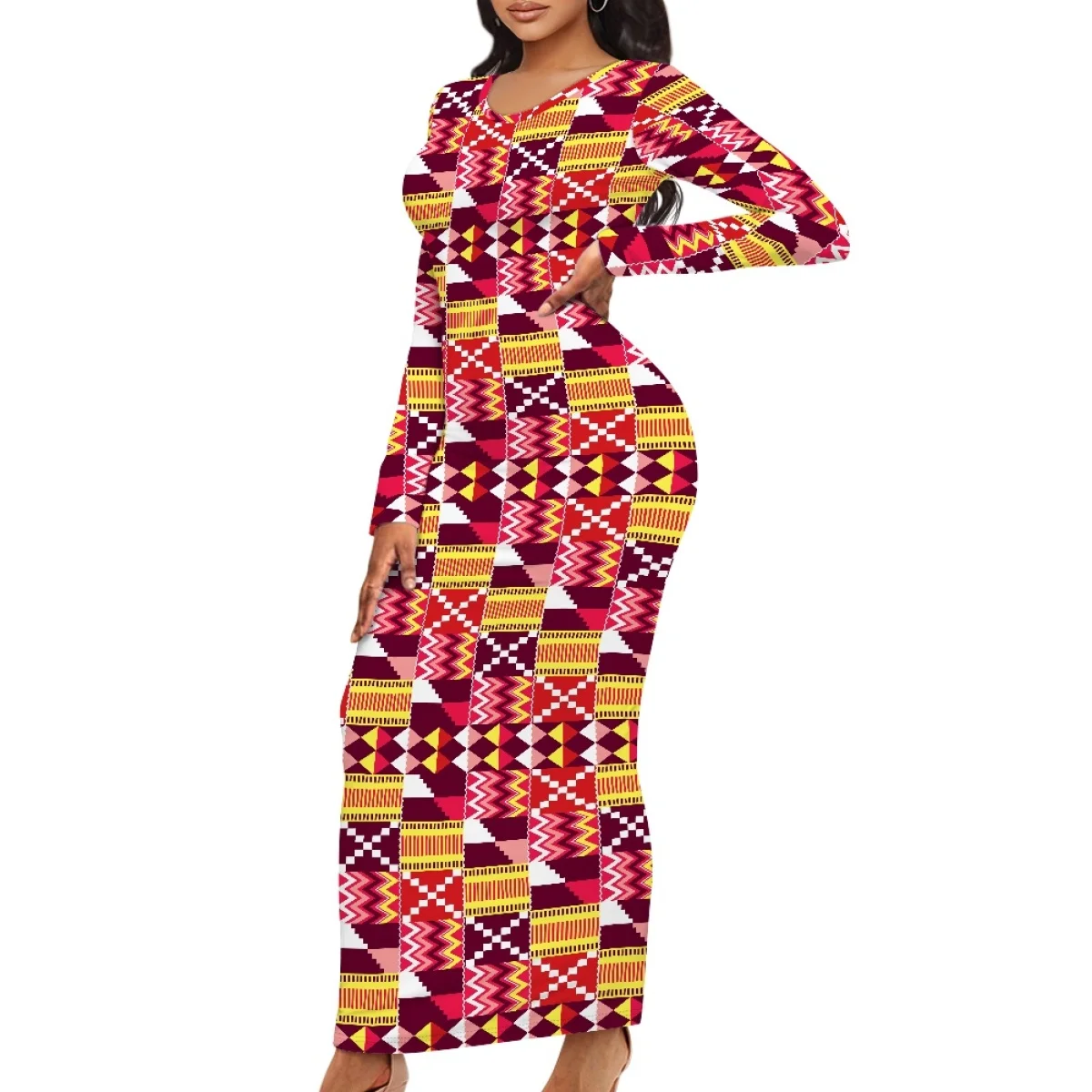 Autumn Plus Size Women Elegant Cocktail Dress Maxi Bodycon Dresses custom Beautiful African ankara Print Back slit Casual Dress