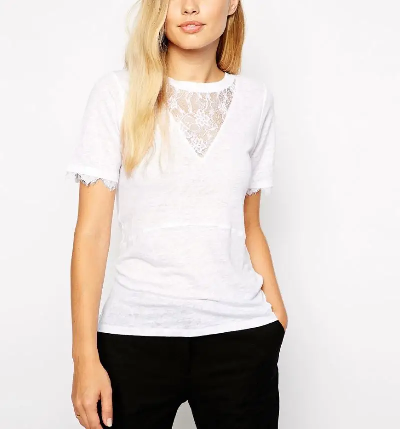 
Lace insert hot basic 2021 summer clothes for women ladies tshirt 