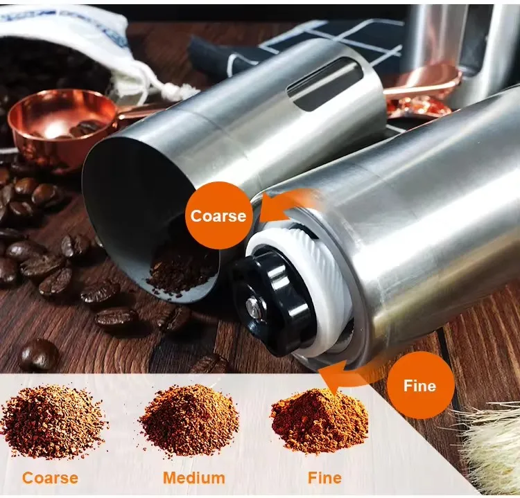 Stainless Steel Manual Coffee Grinder Outdoor Burr Mill Adjustable Setting Portable Precise Brewing Hand Crank Coffee Grinder