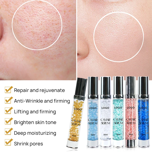 Private Label Serum De Caviar Essence 30ml Glowing Brightening 24k Gold Whitening Caviar Essence Face Serum
