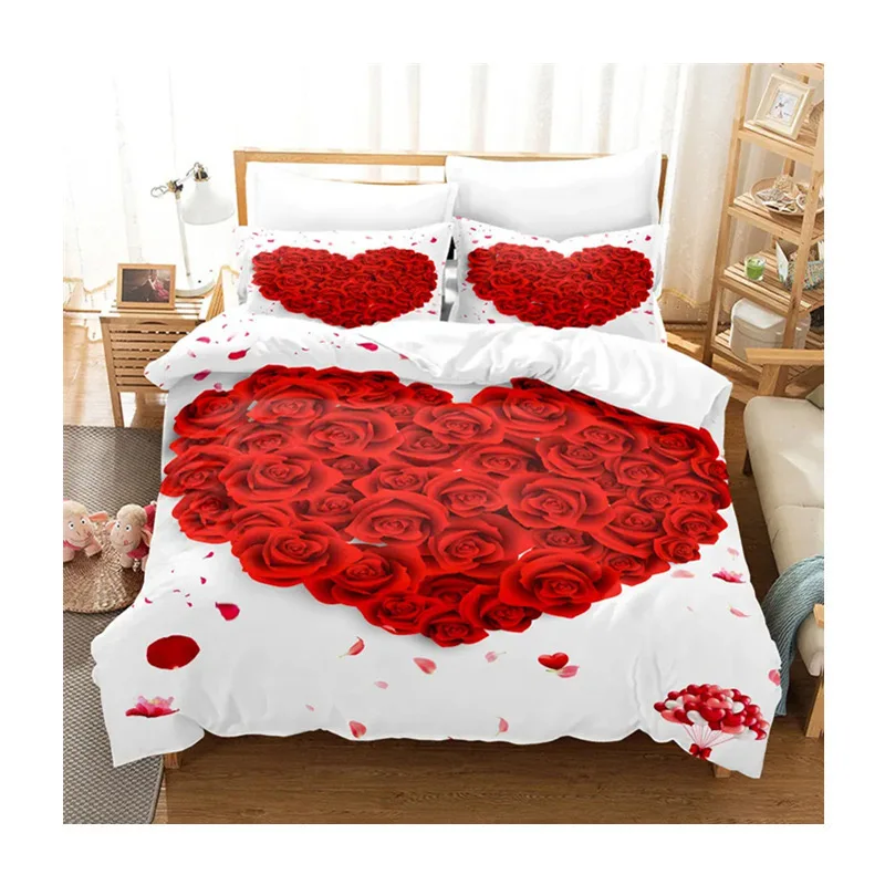 Bedsheet Red Rose Bed Linen Sheet China Manufacturer Custom 3D Print Bedding Set